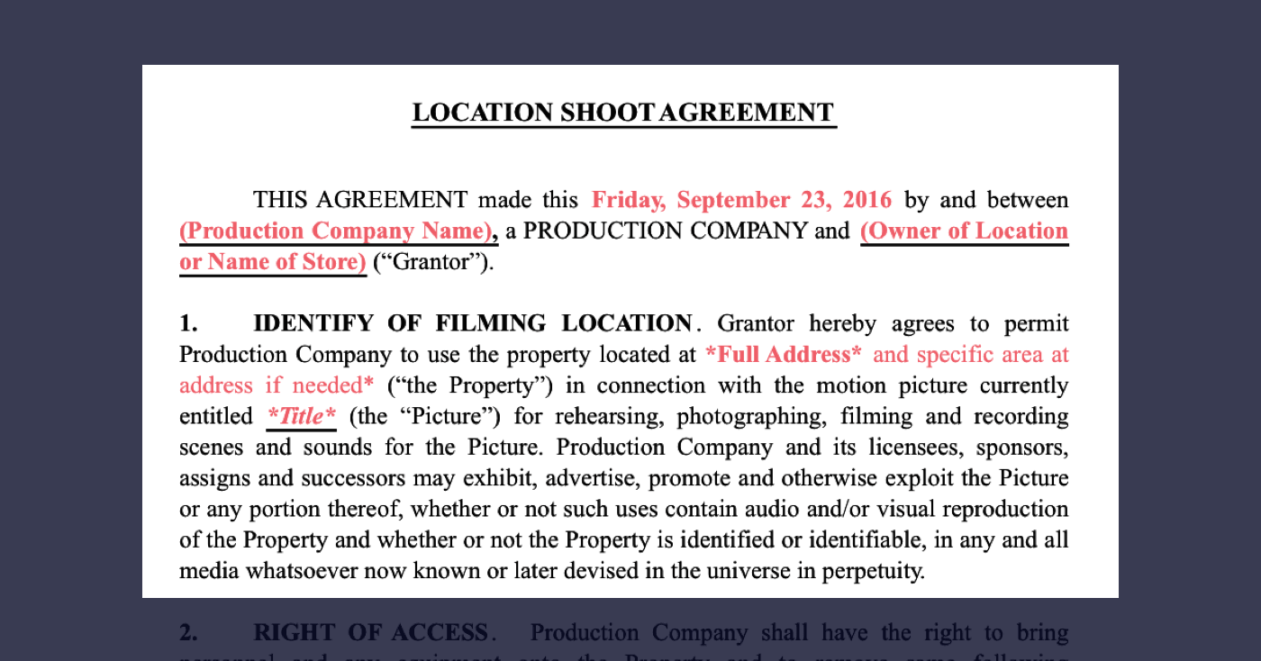 How to Secure Film Locations - Film Location Agreement - Location Shoot Agreement