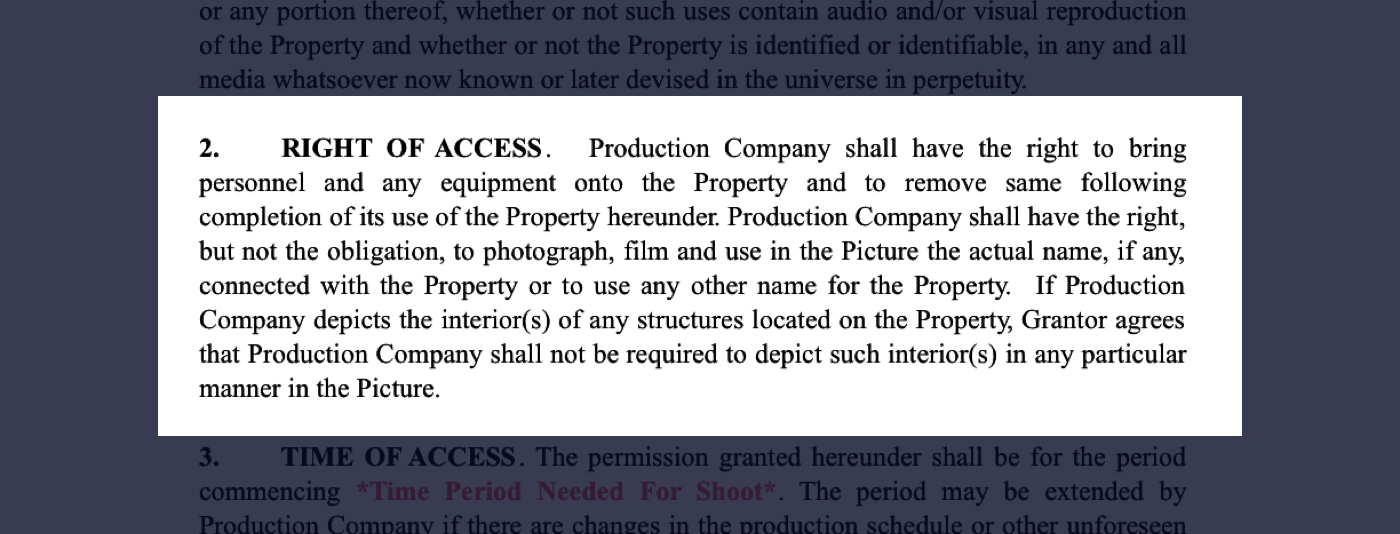 How to Secure Film Locations - Film Location Agreement - Right of Access